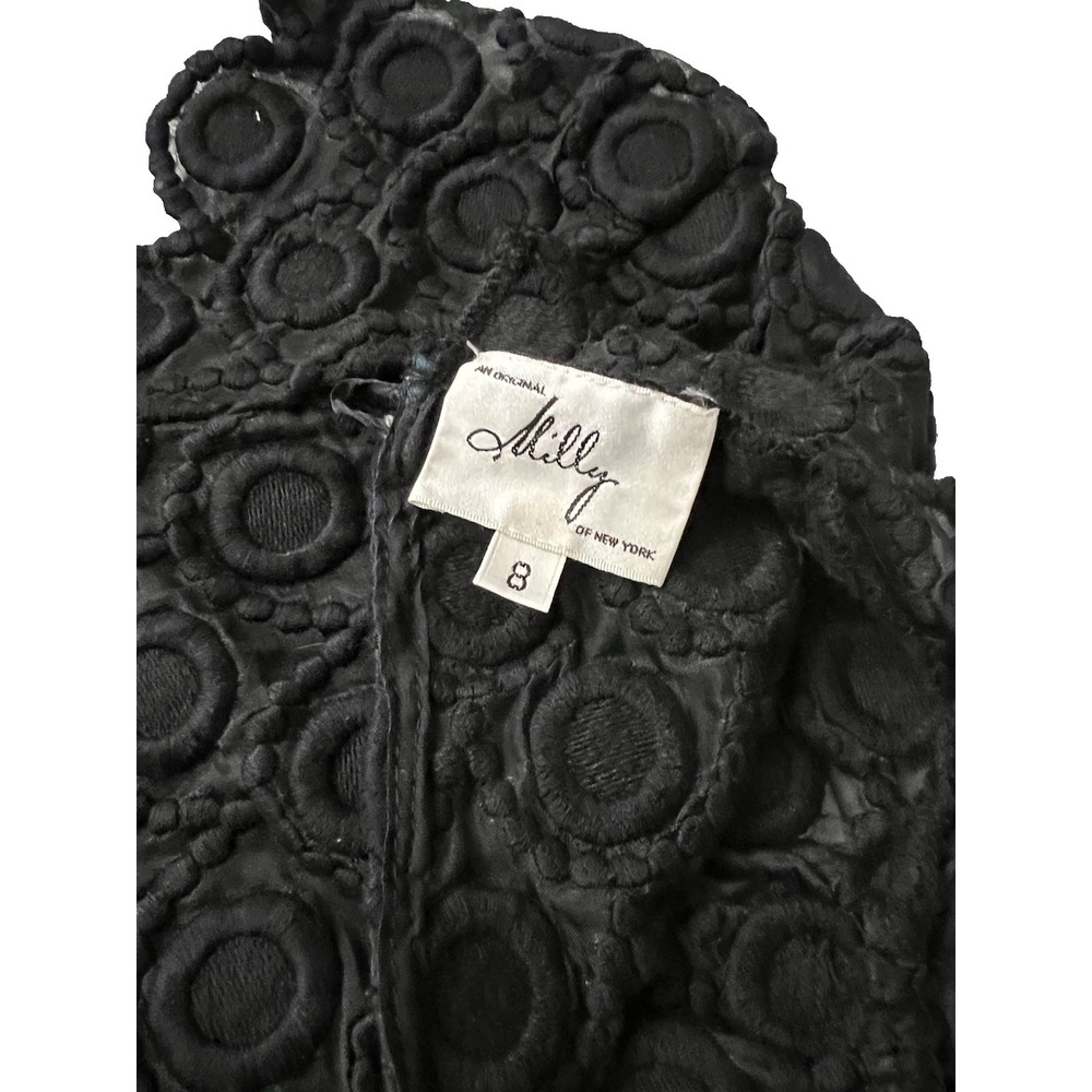 MILLY of NY 8 Flower Sheer Embroidered Black Cocktail Dress Excellent Condition - Picture 4 of 7